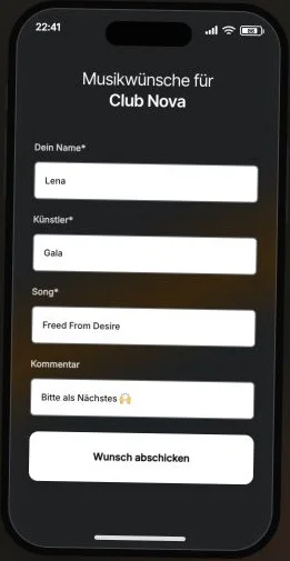 CrowdFlow-Eingabemaske für Musikwünsche